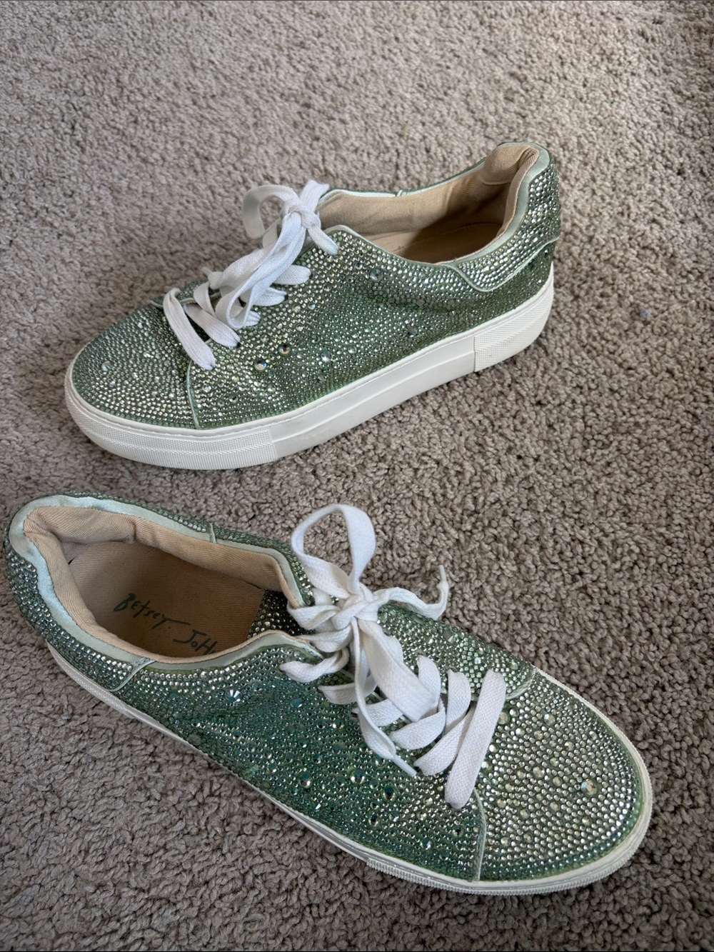 Betsey Johnson Green Crystal Embellished Sneakers
